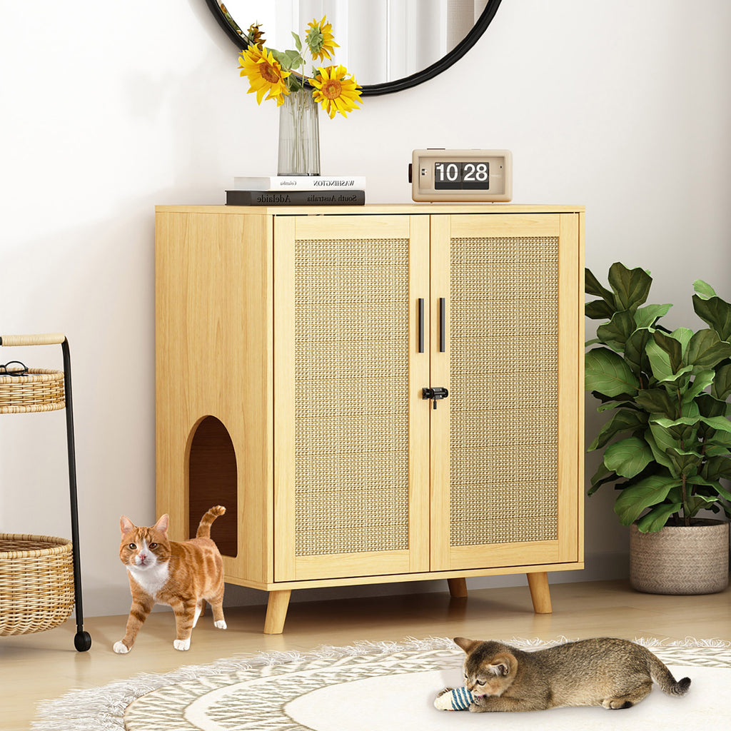 DINZI LVJ Litter Box Enclosure, Cat Litter House with Louvered Doors,  Entrance Can Be on Left or Right Side, Spacious Hidden Cat Washroom for  Most of Litter Box, Cat Furniture Cabinet