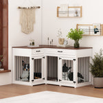 Large Corner Dog Crate Furniture for 2 Dogs with 2 Drawers-150152