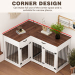 Large Corner Dog Crate Furniture for 2 Dogs with 2 Drawers-150152