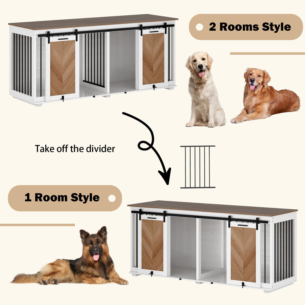 Large Dog Crate Furniture Wooden Dog Kennel for 2 Dogs Indoor Heavy