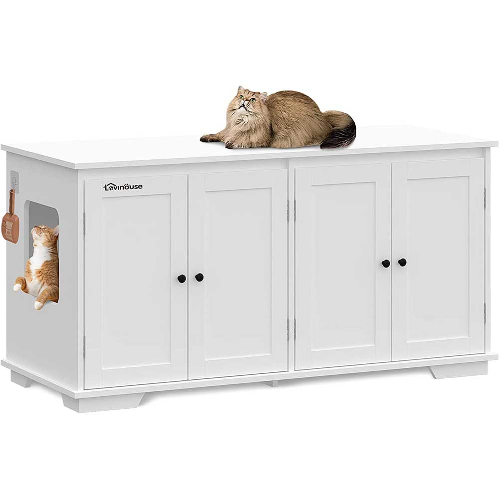 Cat Litter Box Enclosure for 2 Cats, Modern Hidden Litter Box Furniture