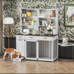 Large Dog Crate Furniture with Shelves, Drawers, Dog Bowls-150210
