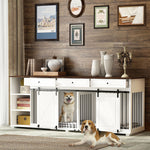 86.6" Large Dog Crate Furniture with Drawers,Shelves,Divider -150169