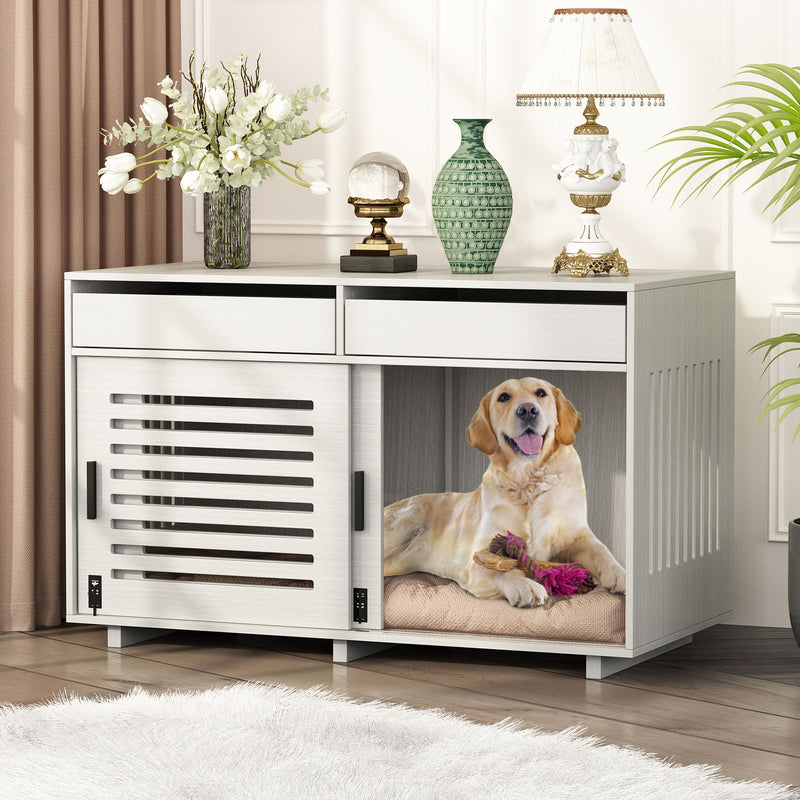 2 Sizes Hollowed Dog Crate Furniture Grey-150144