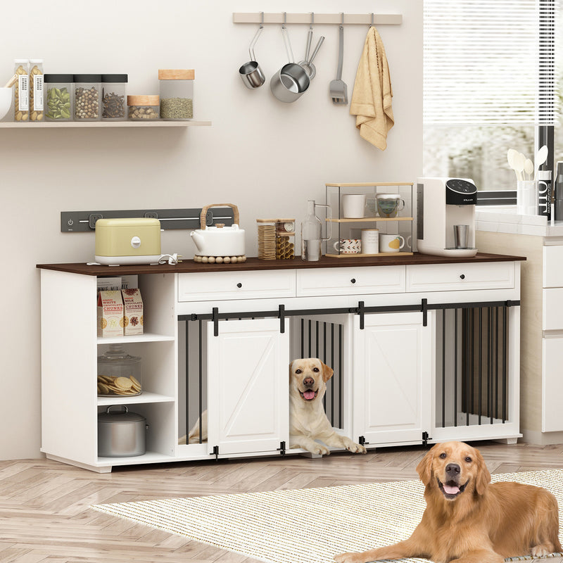 86.6" Large Dog Crate Furniture with Drawers,Shelves,Divider -150169