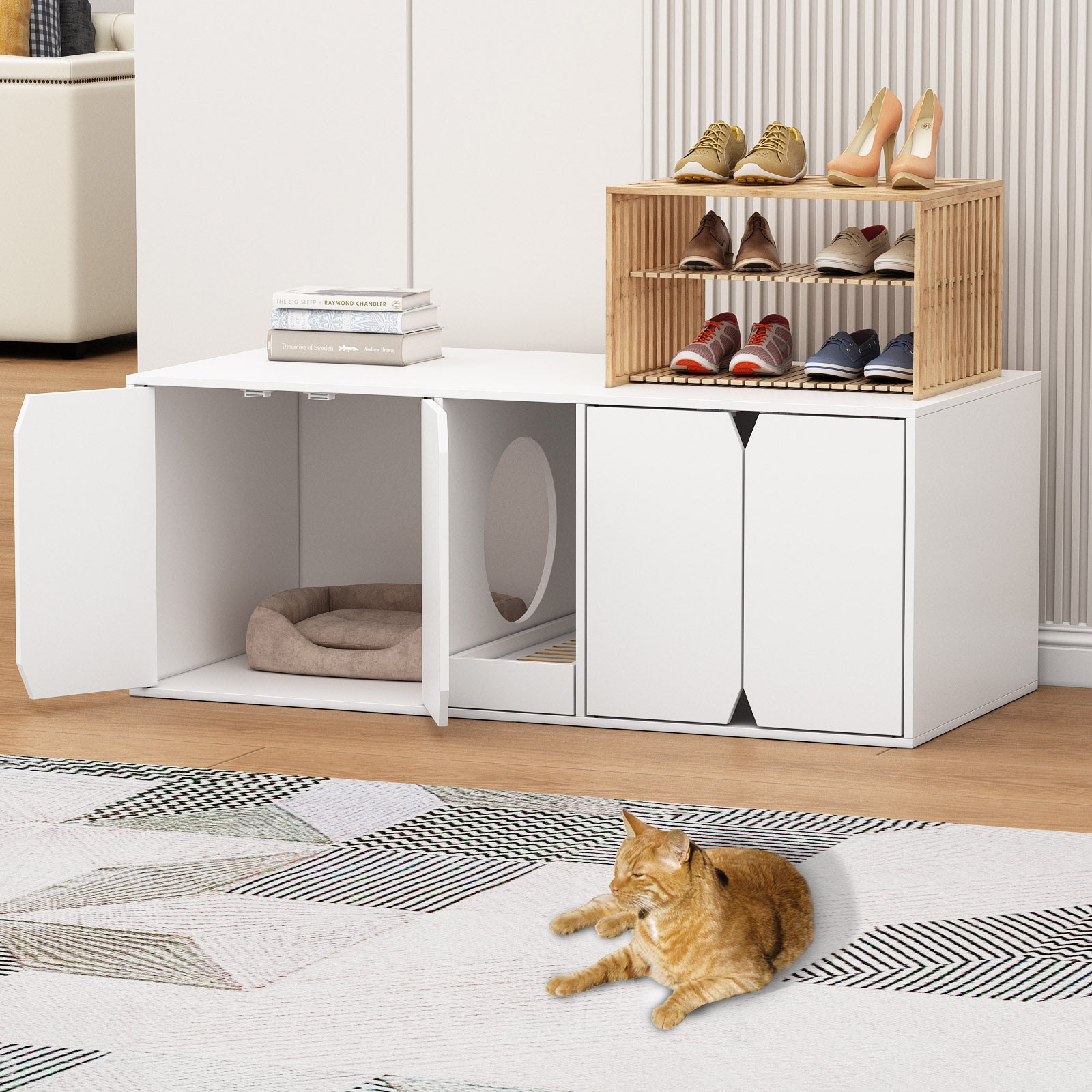 Large Cat Washroom Cat Litter Box Furniture Double Litter Box Cat