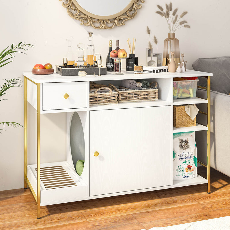 6 in 1 Cat Litter Box Enclosure Furniture with Litter Catcher