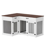 Large Corner Dog Crate Furniture for 2 Dogs with 2 Drawers-150152