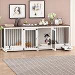 Large Dog Crate with Dog Bowls 86.6" White-150170