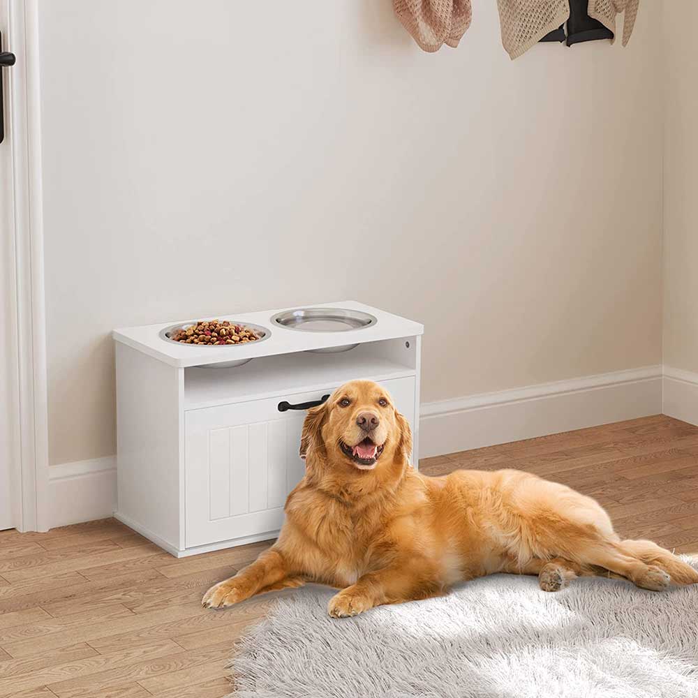 WIAWG Elevated Dog Feeding Station with Storage and 2 Stainless Steel Bowls,  Raised Dog Bowl Feeder with Drawer in White YLM-AMKF170246-01 - The Home  Depot