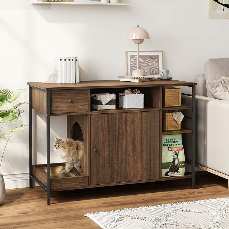 Cat Litter Box Enclosure Furniture Wooden Cat Washroom with