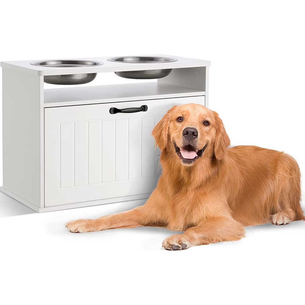 Modern Pet Feeding Station Furniture with 2 Elevated Dog Bowls