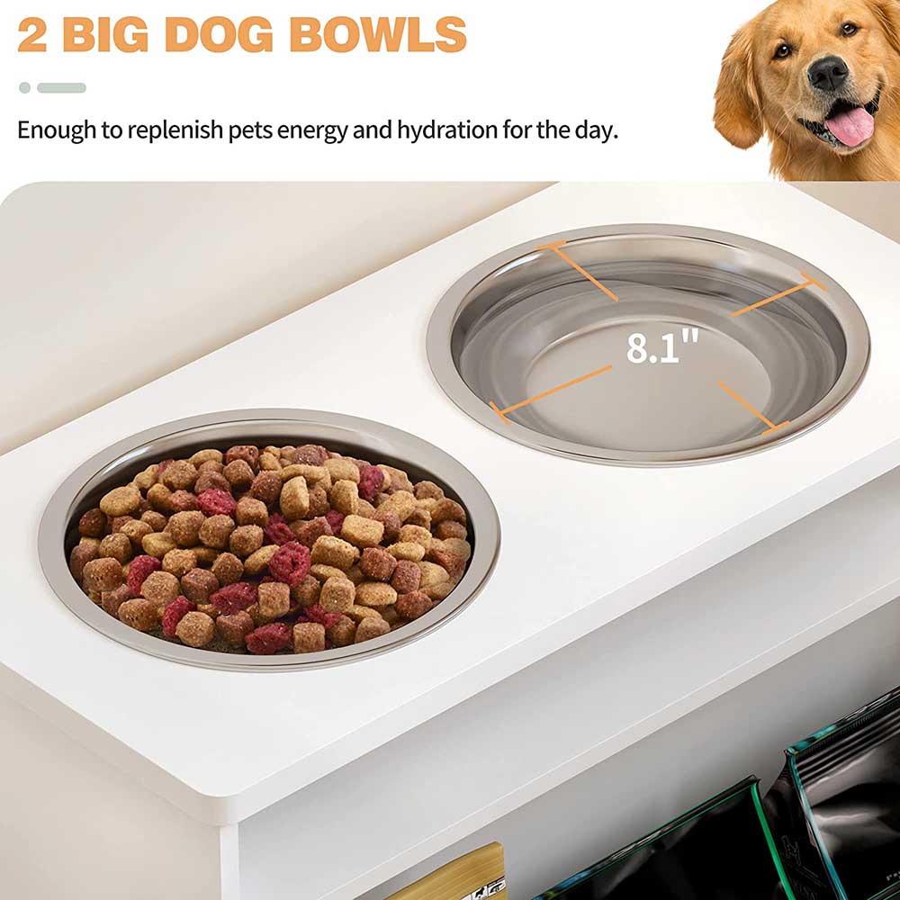 HAPPAWS Dog Feeding Station Dog Food Storage Cabinet with 2 Raised Dog  Bowls, Dog Food Storage Container, Pull Out Elevated Dog Bowls for Water  and