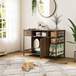6 in 1 Cat Litter Box Enclosure Furniture with Litter Catcher