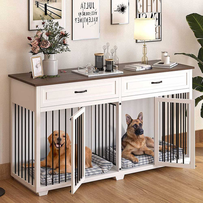 Dog Crate Furniture Large TV Stand with Drawe 2 Sliding Doors, Dog Kennels  Crates for Medium Large Dogs with Divider